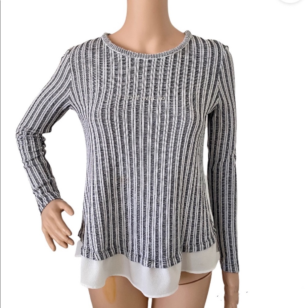 Zara Collection Black White Striped Sheer Overlay Top